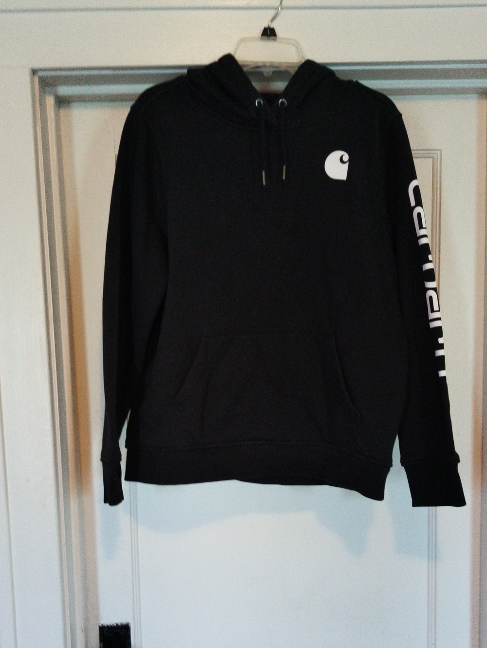 Carhartt Black Hoodie with White Logo and Sleeve Print